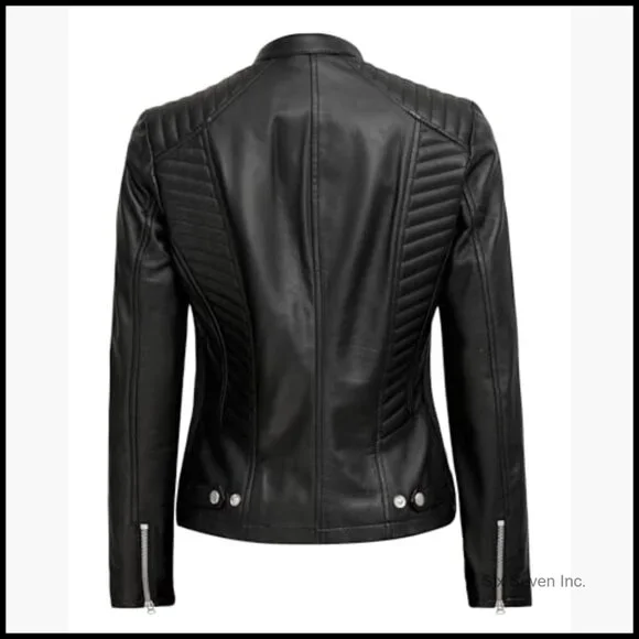 Real Lambskin Leather Jacket Cafe Racer Style Women's